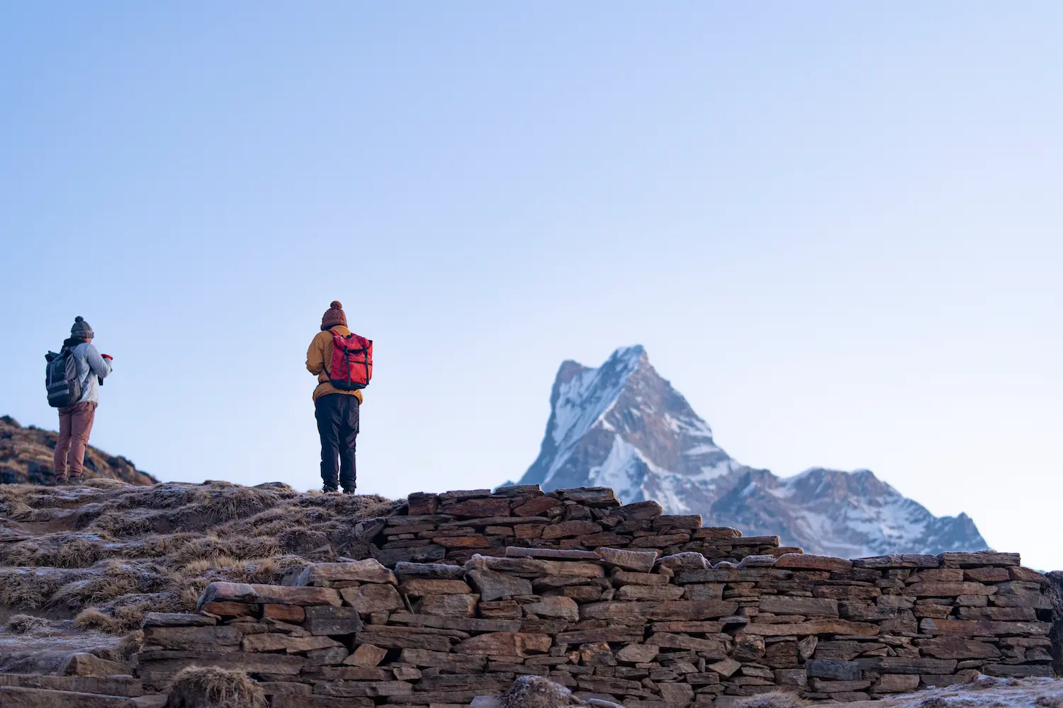 Backpackers trekking in the mountains