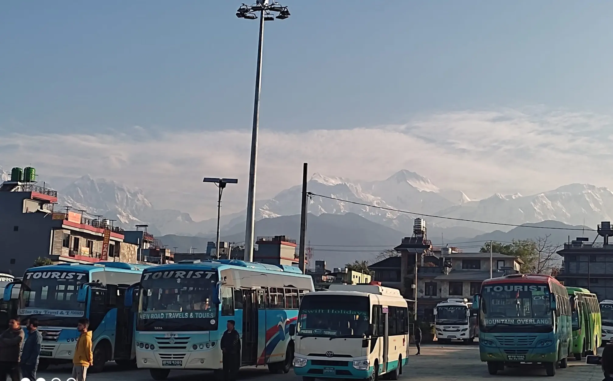 Tourist buses parked and ready for departure